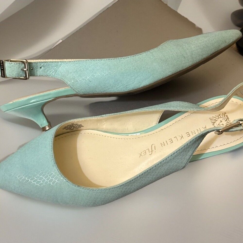 Anne Klein Mint Green Pointed Toe Slingback Heels - Picture 6 of 16